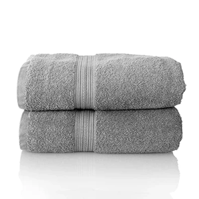 Image de Glart Lot de Serviettes Éponge Qualité Supérieure,Coloris : Gris Platine, 2 Draps Bain 70 X 200 cm