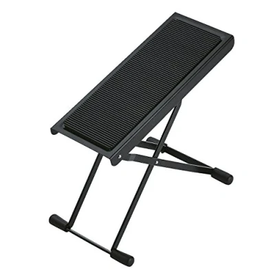 Image de K&amp;M 14670 Repose pieds en acier noir réglable 6 positions avec appui large hauteur de 11,9 à 26,4 cm
