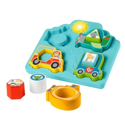 Image de Fisher Price Jouet Sonore Et Lumineux 2 en 1 Puzzle Véhicules Formes Sons, Trieur De Thème Animaux, Développement Motricité Fine, Enfant, Dès 9 Mois, HRP31