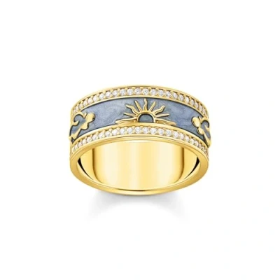 Image de Thomas Sabo Femme Bague dorée Bleue avec Symboles cosmiques Argent Sterling 925, Doré Or Jaune 18 Carats, Émail À Froid TR2450 565 1