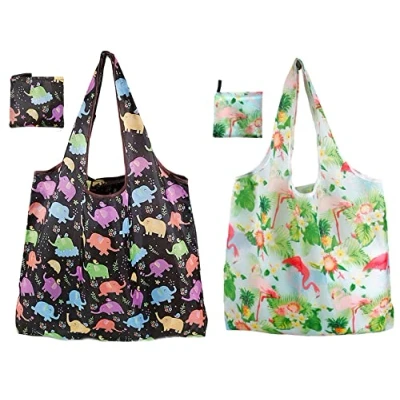 Image de Reusable Shopping Bags Sacs à provisions ,paquet de 2 d&#039;épicerie réutilisables Grands lavables pliables fourre tout écologiques emporter pour les voyages quotidiens.