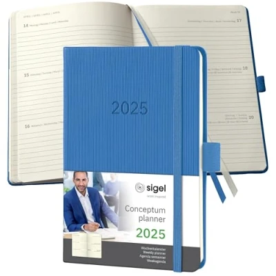 Image de SIGEL C2569 Agenda semainier 2025, A6, couverture rigide, bleu Conceptum
