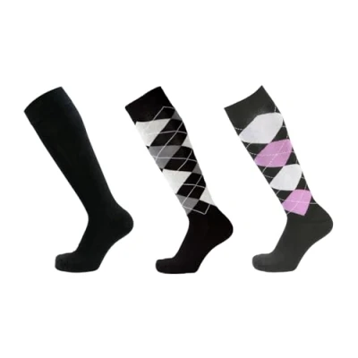 Image de PFIFF Reitstrumpf Kariert 3er Set, weiß, Schwarz Flieder, 34 36 Chaussettes d&#039;équitation, Noir et Blanc, Noir, Violet Lilas, Mixte