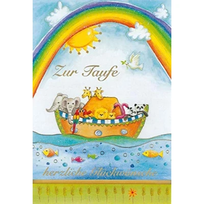 Image de bsb Carte de vœux pour baptême « Zur Taufe » avec arche Noé et arc en ciel