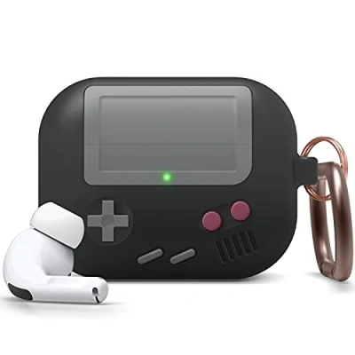 Image de elago AW5 Coque Compatible avec Apple AirPods Pro, Classique Console de Jeu Portable Porte clés [Brevet déposé américain] Noir