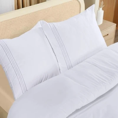 Image de Utopia Bedding Housse de Couette 200x200 cm avec 2 Taies d&#039;oreiller Brodée 80x80 (Blanc) Parure Lit Ensembles Housses en Microfibre brossée