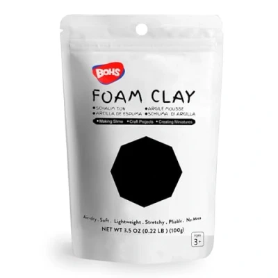 Image de BOHS Argile mousse noire, douce, malléable, séchage à l&#039;air libre, pour projets scolaires, cosplay, pâtisserie artificielle, fournitures de slime 100 g