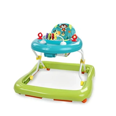 Image de Bright Starts, Trotteur Bébé pliable Giggling Safari, jouet boulier amusant et coloré, hauteur réglable, coussin du siège amovible, lavable en machine, vert / bleu, à partir de 6 mois