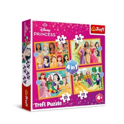 Image de Trefl Princesses Disney, Histoires Fabuleuses 4en1, 4 Puzzles, de 35 à 70 Pièces Différents Niveaux difficulté, pour Les Enfants partir Ans, 34651, Multicolor