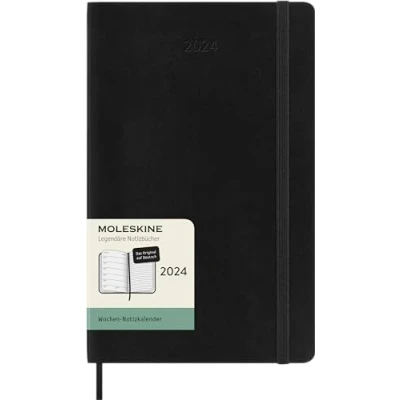 Image de Moleskine Agenda Hebdomadaire avec Espace pour des Notes12 Mois 2024, Format Large 13x21, Couverture Souple et Fermeture Elastique, Couleur Noir, en Langue Allemande