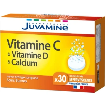 Image de JUVAMINE Vitamine C D &amp; Calcium, Fatigue, Vitalité, Vitamines, 1 Mois de Programme, 30 Comprimés Effervescents, Fabriqué en France