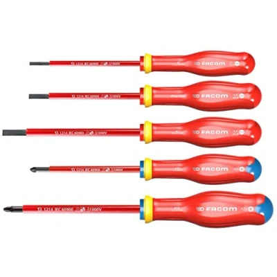 Image de FACOM ATD.J5VE Jeu de 5 TOURNEVIS PROTWIST® isolés 1000 Volts pour vis à fente &amp; cruciformes POZIDRIV®