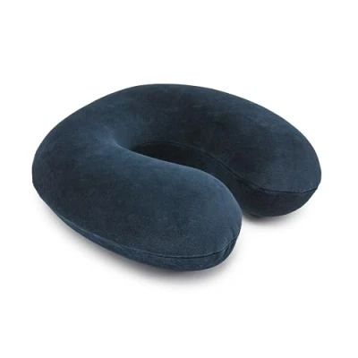 Image de Amazon Basics Semi circulaire, Coussin tour de cou en mousse à mémoire forme, Bleu marine
