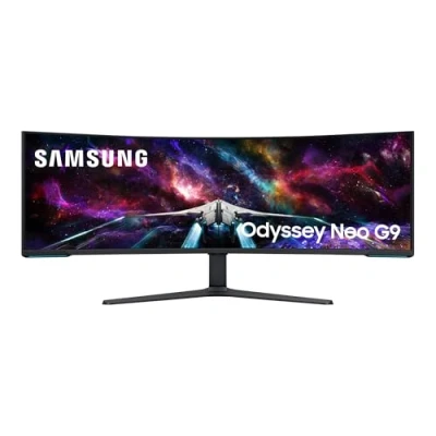 Image de Samsung Ecran PC Odyssey Neo G9 57’’ 240Hz , 1ms, Dalle VA Mini LED Incurvée 1000R, Résolution DUHD : 7680 x 2160, 2500:1, Pied Ajustable, DisplayPort (2.1), HDMI (2.1) LanPort, USB 3.0