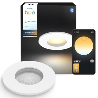 Image de Philips Hue White Ambiance Adore Spot connecté encastré, Chrome, 1 x 5 W, Éclairage de salle bain avec variateur, Intensité variable, Contrôlable via l&#039;application, Compatible Amazon Alexa
