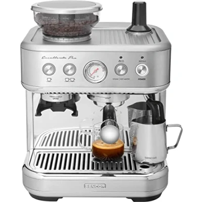 Image de Sencor Machine Expresso Broyeur Café à Grain Espresso avec Barista Express, Acier Inoxydable Brossé, Réservoir Eau et Grande Capacité, Buse Vapeur Cappuccino SES 6010SS