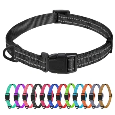 Image de TagME Collier pour Chien, en Nylon Réfléchissant Réglable Classique Convient Chiot, Noir, 1.5cm Largeur