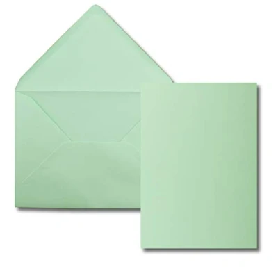 Image de Lot de 50 cartes simples avec enveloppes DIN A6/C6 vert menthe (vert) 14,8 x 10,5 cm Sans pli