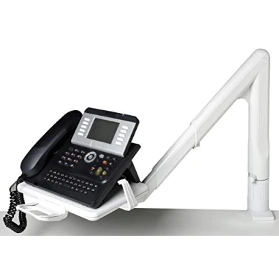 Image de Exacompta Réf. 86540D Colonne pivotante pour téléphone, bras téléscophone plateaux de bureau épais 15 à 75 mm Dimensions : Profondeur 55,6 x larg 17,5 haut 41,5 cm Gris lumière