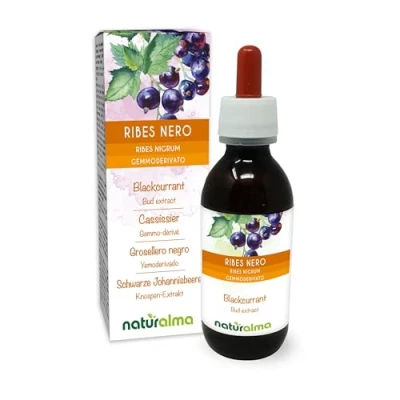 Image de Cassissier (Ribes nigrum) Gemmo dérivé sans alcool à base de bourgeons frais Naturalma Extrait liquide gouttes 120 ml Complément alimentaire Végétalien ou végan
