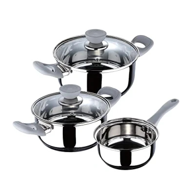 Image de SAN IGNACIO Alexia Batterie de Cuisine 5 Ustensiles avec 2 Faitouts et 2,8 L Couvercles une Casserole 1,4 Acier inoxydable Très résistantes Pour tous types cuisinières