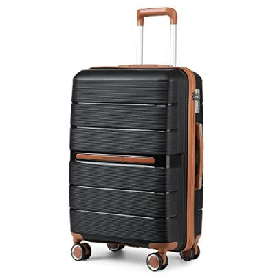 Image de British Traveller Valise Moyenne Taille Valises Soute 69 Liters, Rigide Trolley en Polypropylène de Voyage à 4 roulettes et Serrure TSA, 66x43.3x28.5 cm (Noir)