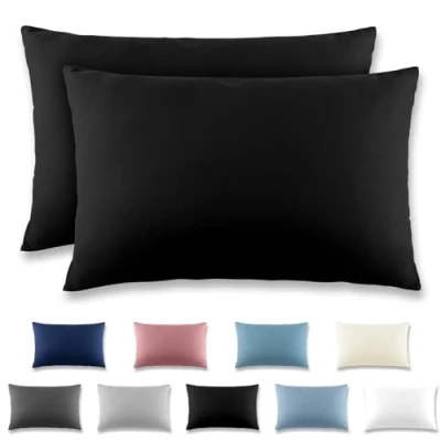 Image de REDKEY Taie Oreiller 50x80 Noir Lot de 2 Taies d&#039;Oreillers 50 x 80 Carré en Microfibre Brossée, Housse Coussin avec Fermeture Éclair
