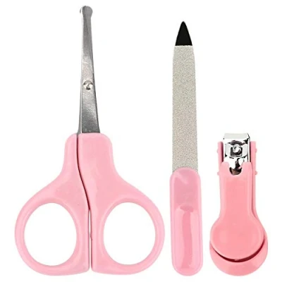 Image de 3 en 1 Kit de Toilettage pour Bébé Coupe ongles Soin des avec Ciseaux à et Lime Ongles(Pink)