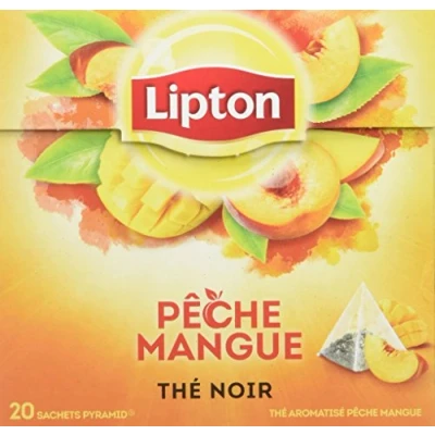Image de Lipton, Thé Noir, Goût Pêche et Mangue, Vitalité, Certifié Rainforest Alliance, 20 Sachets