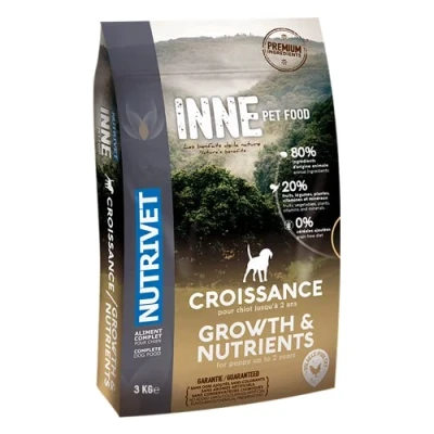 Image de NUTRIVET INNE Chien Croquettes sans Céréales Chiot Poulet 80% d&#039;ingrédients d&#039;origine Animale 3 kg