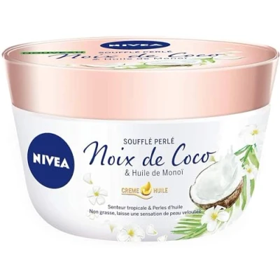 Image de NIVEA baume corps Soufflé Perlé (1 x 200 ml), soin hydratation 24 h, hydratant à l&#039;huile de monoï et au parfum tropical noix coco