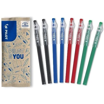Image de Pilot 8 Stylos FriXion Ball Stick Encre Gel Effaçable 2 Noirs, Bleus, Rouges, Verts Le Économique à Pointe Moyenne Pour Mettre Dans La Trousse d&#039;école Fourniture Scolaire