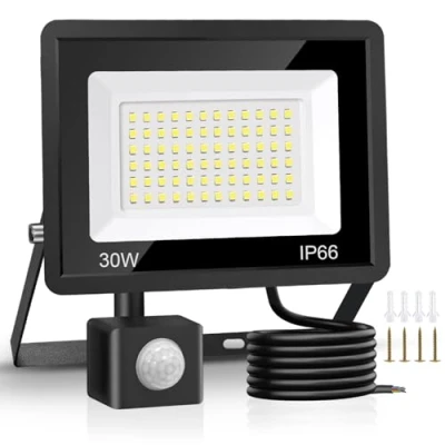 Image de Jsdoin Projecteur LED ExtéRieur 50w, Lampes de SéCurité D&#039;ExtéRieur Avec dé Tecteur Mouvement, 4500 Lumens, 6500 K, Lampe Pir, Ip66, Jour éTanche CâBle d e 2 M Pour (30W)