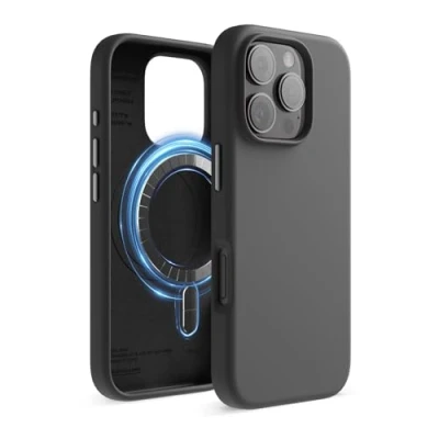 Image de elago Coque Magnétique en Silicone Compatible avec iPhone 16 Pro Étui 6,3 Pouces Tous Les Accessoires MagSafe Aimants Intégrés, à Prise Douce, Antichoc (Noir)