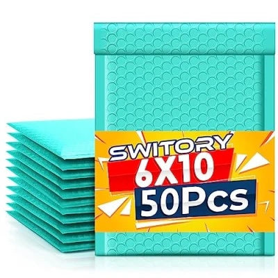 Image de Switory 50 pcs A5 15,3 cm x 22,9 Poly Bubble Mailers Enveloppes Auto scellées Rembourrées Bulle Doublé Mailer Teal pour Emballage Vert