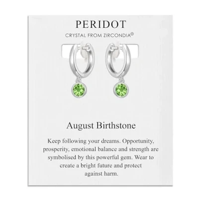 Image de Boucles d&#039;oreilles créoles avec pierre de naissance d&#039;août créées des cristaux Peridot Zircondia®
