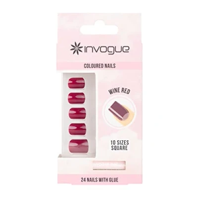 Image de Invogue Wine Red Square Nails (24 Pieces)