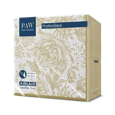 Image de PAW Serviette de Table Papier Airlaid (40 x 40 cm) I Or, Feuilles, Fleurs Décoration Anniversair, Mariage, Bapteme Garcon et Fille Structure en Tissu Color: Rose Peonies