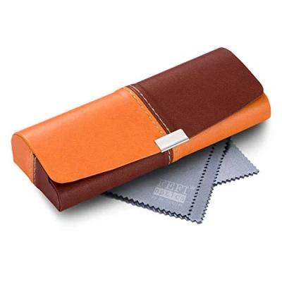 Image de FEFI Étui à lunettes rigide bicolore aspect cuir, Orange/marron, taille unique