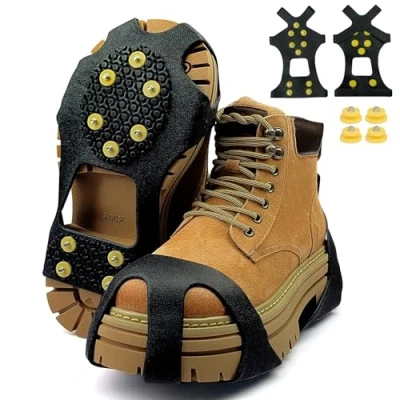 Image de 10 Crampons pour Chaussures Antidérapant,Crampons,Clous à Neige Grips Crampons,Protection Antiglisse,Clous Crampons,pour Hiver Randonnée Pêche Marche(Jaune M)