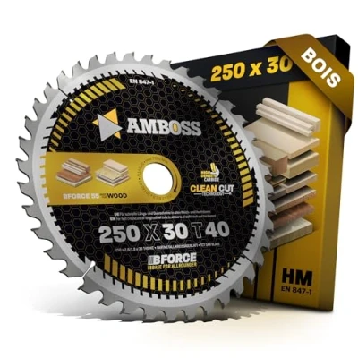 Image de Lame de scie circulaire HM 250 x 30 mm Z40 denture alternée pour bois Allround. AMBOSS WERKZEUGE® compatible avec DeWalt DWE 7492 Scheppach HS100S DW743N. Holzmann. Atika.