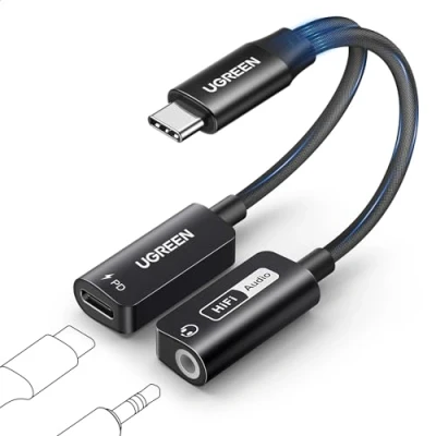 Image de UGREEN Adaptateur Magnétique USB C vers Jack 3.5mm 2 en 1 Casque PD 60W Charge Rapide Hi Res 32Bit 384KHz Type Compatible avec iPhone 16 15 Plus Pro Max iPad Galaxy S24 Ultra Pixel 9