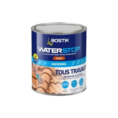 Image de Bostik Membrane d&#039;Étanchéité Waterstop Jointe, Colle, Rebouche Réparation de Fuites, Infiltrations, Fissures Tous Matériaux Directe Sans Primaire MS Polymère Tuile Pot 1 kg