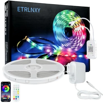 Image de Ruban Led 20m, Bande Chambre 5050 RGB Lumineuse Flexible Multicolore avec Bluetooth APP Télécommande 24 Touches 24V Alimentation électrique, Noël, Bar, Cuisine, Mariage, Fête
