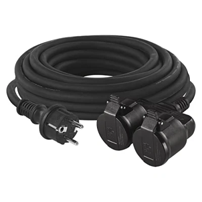 Image de EMOS rallonge avec 2 prises Schuko 25 m Double Câble en caoutchouc pour l&#039;extérieur, IP44, H07RRR F3G 1,5 mm2