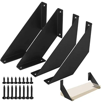 Image de Chas Bete Equerre Etagere Murale Noire, Support en Fer Rétro Rustiques, équerre étagère Robuste 20cm 4 Pcs