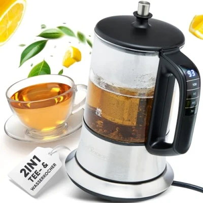 Image de Bouilloire electriques électrique Profi Cook PC TK 1165 2 en 1 à thé et l&#039;eau Commandes Tactiles 1100 Watts Capacité de 0,5 Litres Couleur Argent