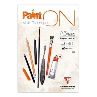 Image de Clairefontaine 96538C Bloc Collé PaintON Multi techniques 40 Feuilles Papier Dessin au Grain Très Léger Blanc A5 14,8x21 cm 250g