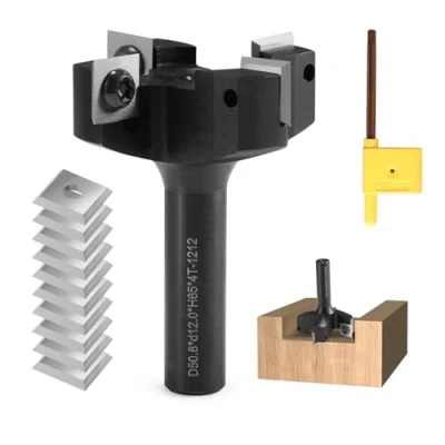 Image de Trvoxviq fraise à plan, tige 12 mm, 4 flûtes, avec 10 lames en carbure interchangeables (12 x 1,5 mm), diamètre 50,8 disque CNC pour défonceuse, travail du bois (D=50,8 S = 12)