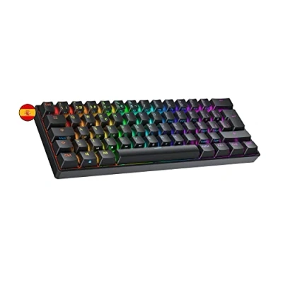 Image de Ranked S60 Supernova Clavier Mécanique de Jeu 60% Hot Swap Gaming Keyboard 62 Touches Programmables RGB LED Mac, PC Windows QWERTY Espagnol (Noir, Gateron Optical Blue)